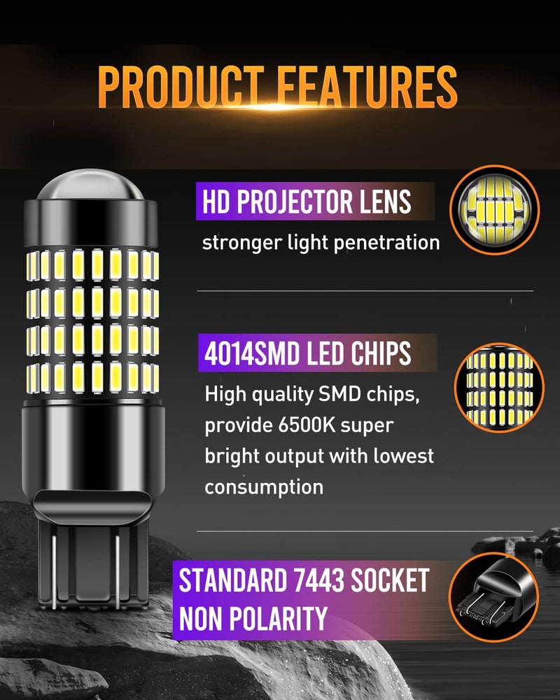LUYED 7443 7440 LED Bulb 3400 Lumens Extremely Bright 4014 102-EX Chipsets 7441 7444 992 LED Bulbs with Projector for Backup Reverse Lights Tail Brake Signal Lights,Xenon White,Pack of 2 - Image 2